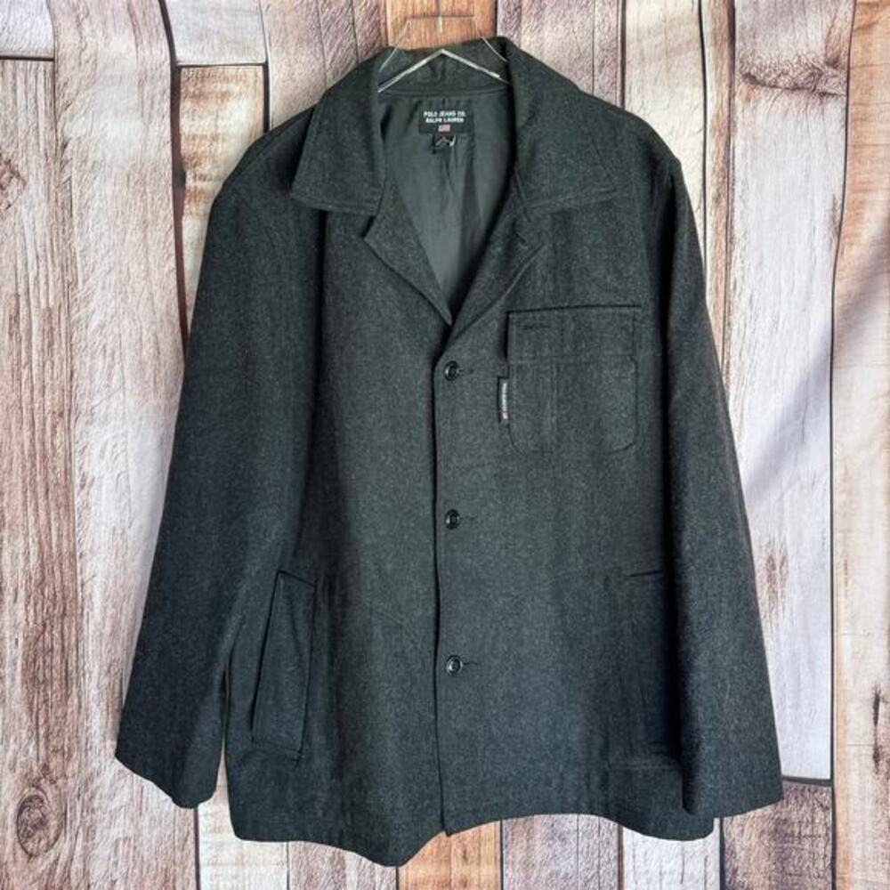 Polo‎ Jeans Co. Ralph Lauren Jacket Wool Viscose Blend Large Dark Gray Fall Mens